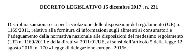 DECRETO LEGISLATIVO 15 dicembre 2017, n. 231